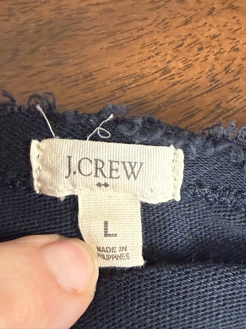 J Crew Navy Ruffle Henley Top Boho Raw Edge Cotton Long Sleeve Shirt L - Picture 6 of 9